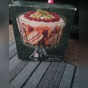 NIB Elegance Trifle Bowl Glass Beveled 8 1/2" Tall